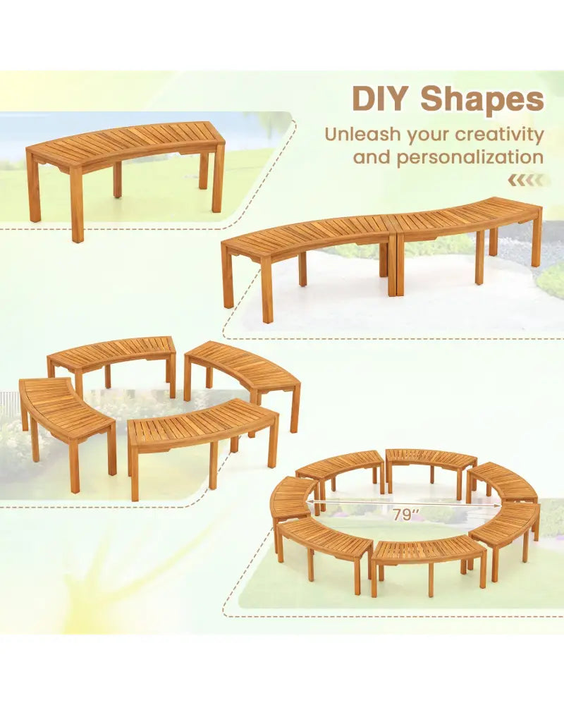 Set of 2 Outdoor Bench Acacia Wood Curved Garden Bench 2-Person - Natural - Outdoor Benches