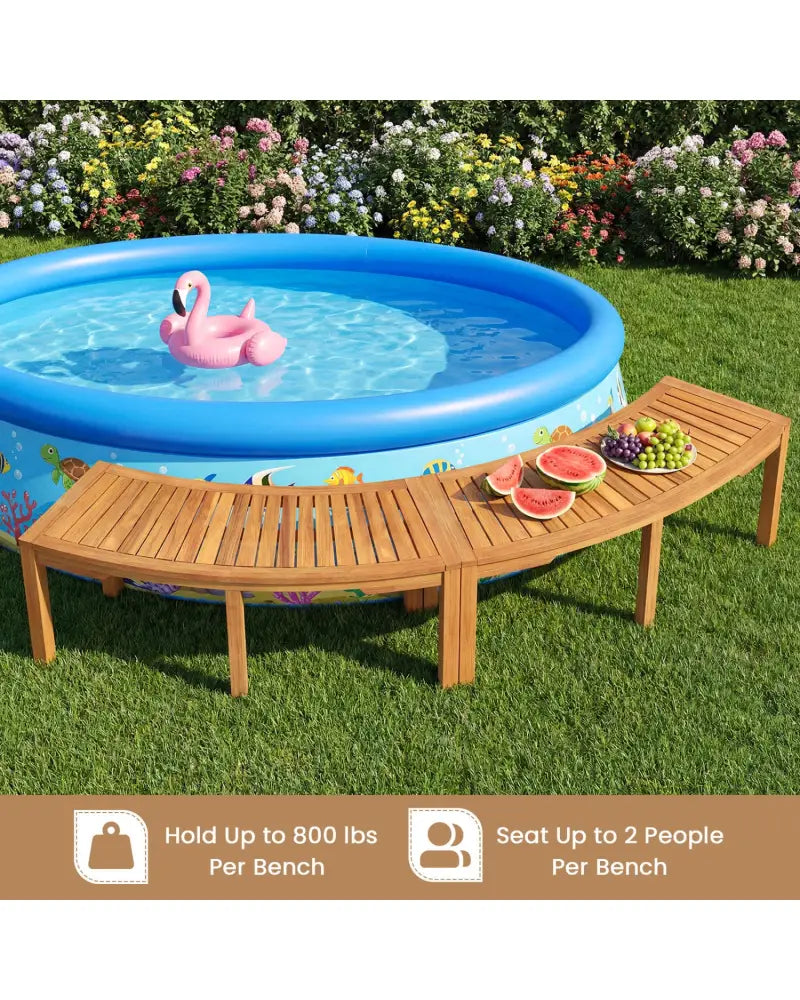 Set of 2 Outdoor Bench Acacia Wood Curved Garden Bench 2-Person - Natural - Outdoor Benches