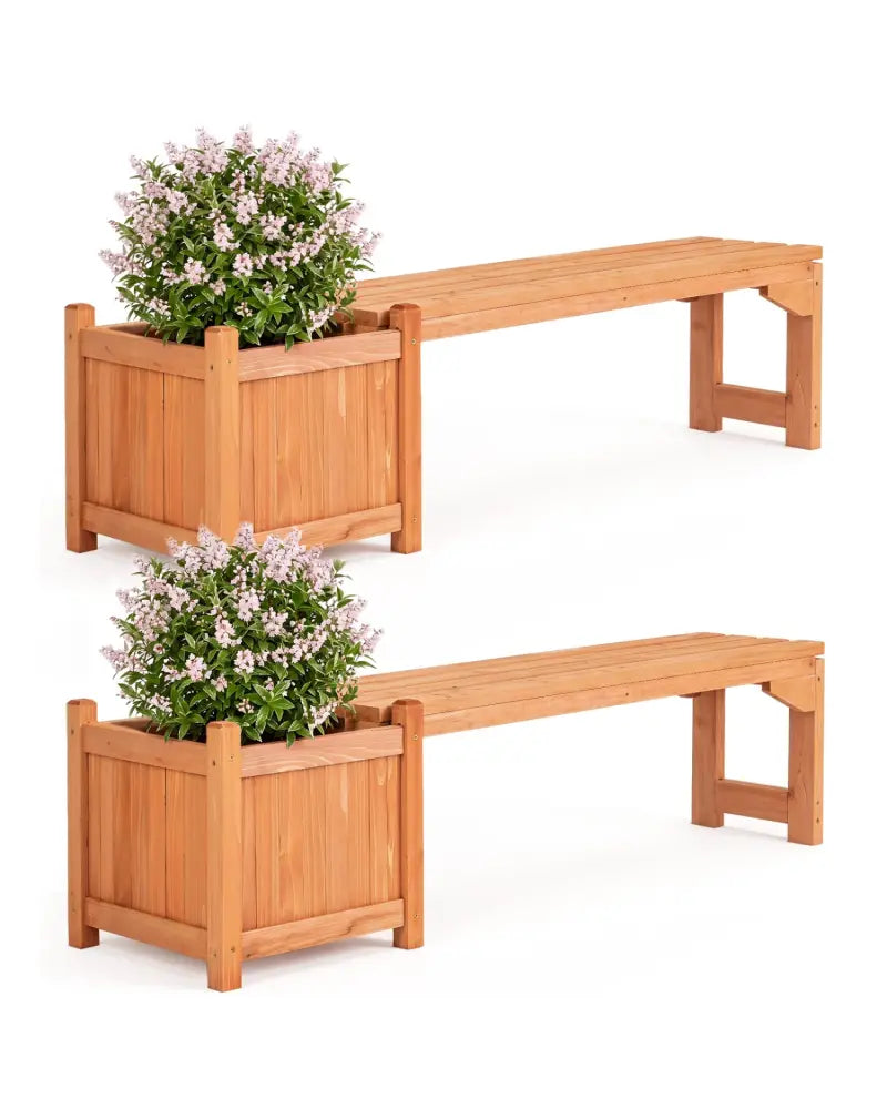 Set of 2 Outdoor Bench with Raised Garden Bed with Spacious Seat and Detachable Bottom Plates-Orange - Orange - Raised