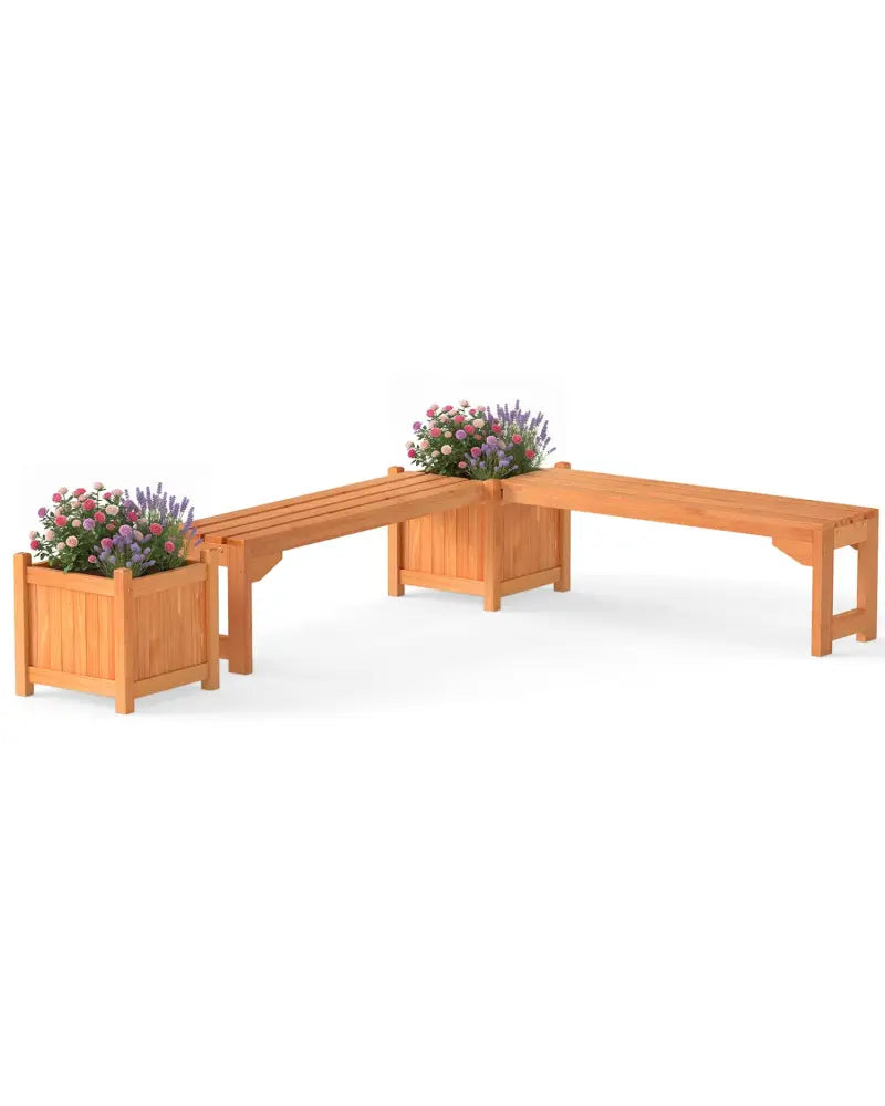 Set of 2 Outdoor Bench with Raised Garden Bed with Spacious Seat and Detachable Bottom Plates-Orange - Orange - Raised