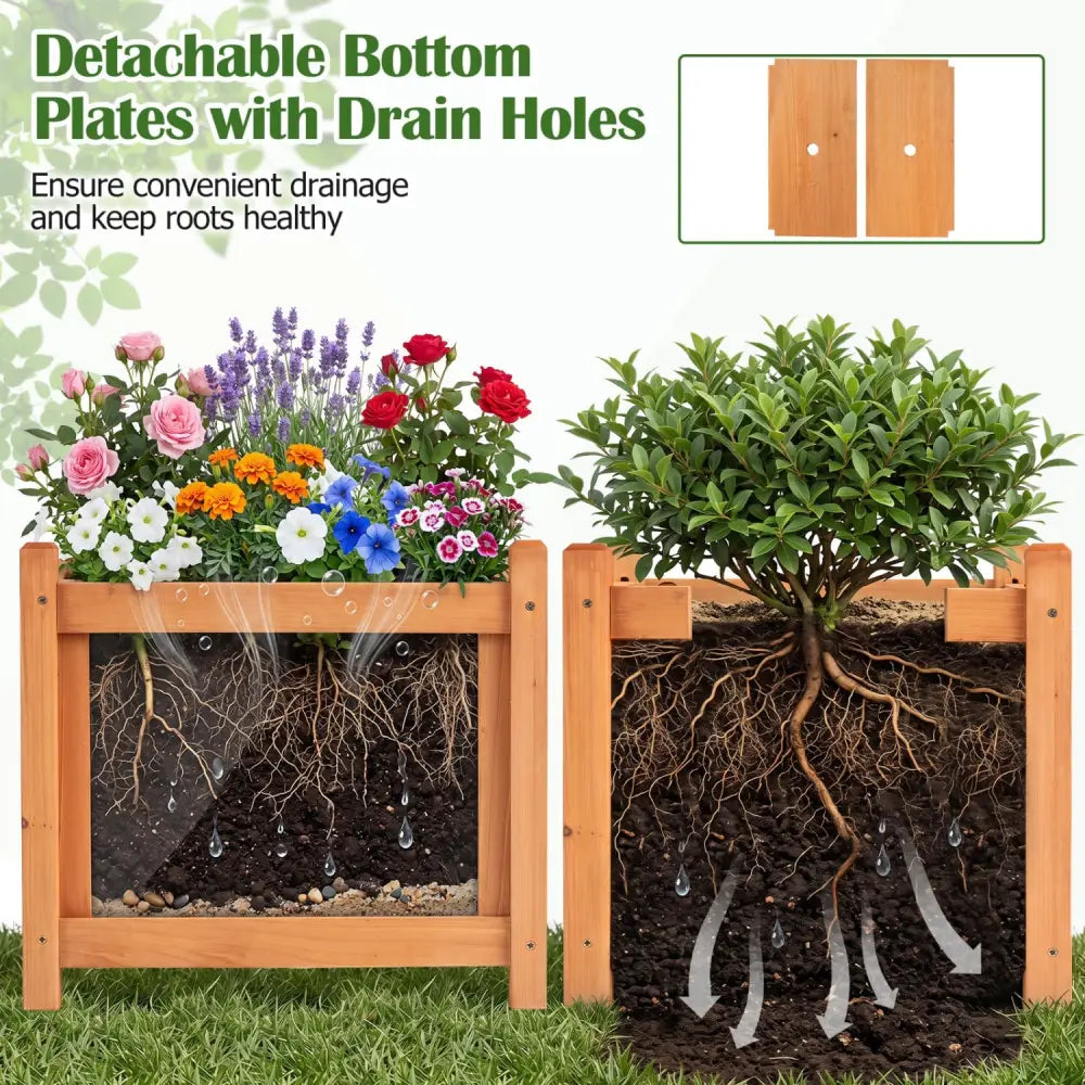 Set of 2 Outdoor Bench with Raised Garden Bed with Spacious Seat and Detachable Bottom Plates-Orange - Orange - Raised