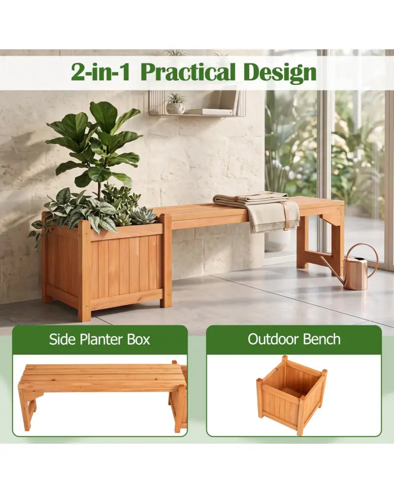 Set of 2 Outdoor Bench with Raised Garden Bed with Spacious Seat and Detachable Bottom Plates-Orange - Orange - Raised