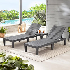Set of 2 Outdoor Chaise Lounge Chair with 5 Positions Adjustable Backrest-Gray - Gray - Outdoor Chaise Lounges