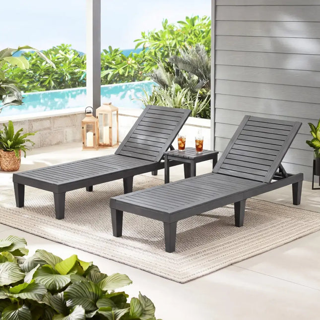 Set of 2 Outdoor Chaise Lounge Chair with 5 Positions Adjustable Backrest-Gray - Gray - Outdoor Chaise Lounges