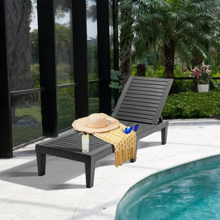 Set of 2 Outdoor Chaise Lounge Chair with 5 Positions Adjustable Backrest-Black - Black - Outdoor Chaise Lounges