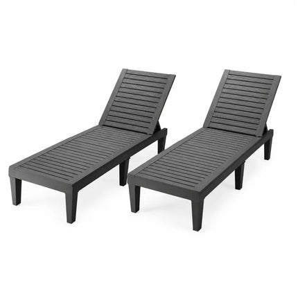 Set of 2 Outdoor Chaise Lounge Chair with 5 Positions Adjustable Backrest-Black - Black - Outdoor Chaise Lounges