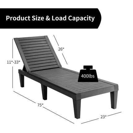 Set of 2 Outdoor Chaise Lounge Chair with 5 Positions Adjustable Backrest-Black - Black - Outdoor Chaise Lounges
