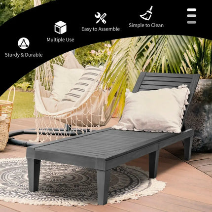 Set of 2 Outdoor Chaise Lounge Chair with 5 Positions Adjustable Backrest-Black - Black - Outdoor Chaise Lounges