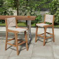 Set of 2 Outdoor Counter Height Bar Stool Woven Paper Rope Patio Barstool with Teak Wood Frame - Patio Bar Furniture