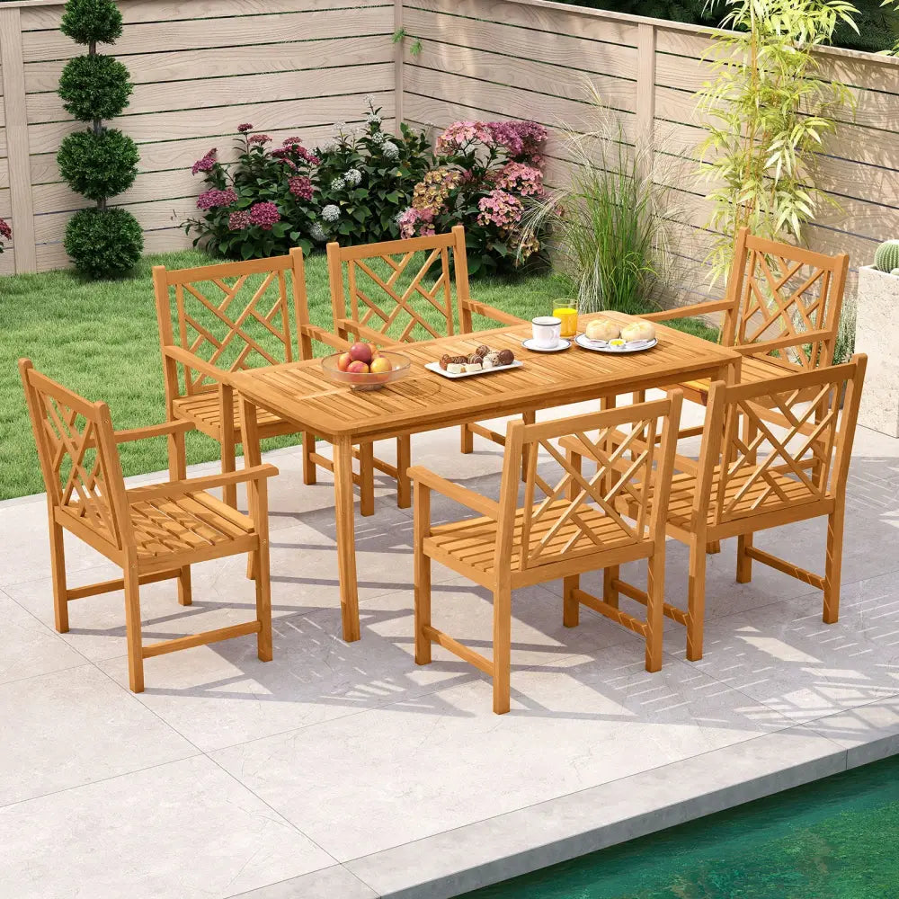 Set of 2 Outdoor Dining Chairs Acacia Wood with Cross-Pattern Backrest - Natural - Patio Dining Chairs