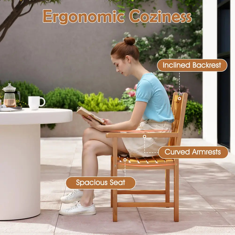 Set of 2 Outdoor Dining Chairs Acacia Wood with Cross-Pattern Backrest - Natural - Patio Dining Chairs
