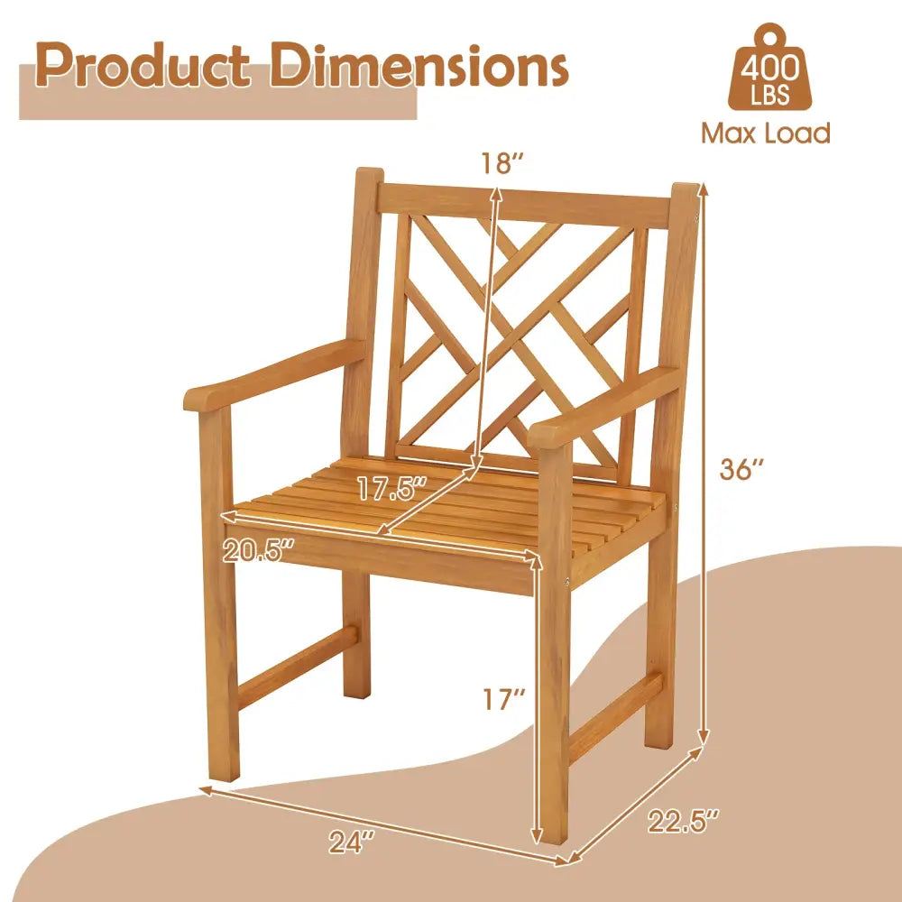 Set of 2 Outdoor Dining Chairs Acacia Wood with Cross-Pattern Backrest - Natural - Patio Dining Chairs