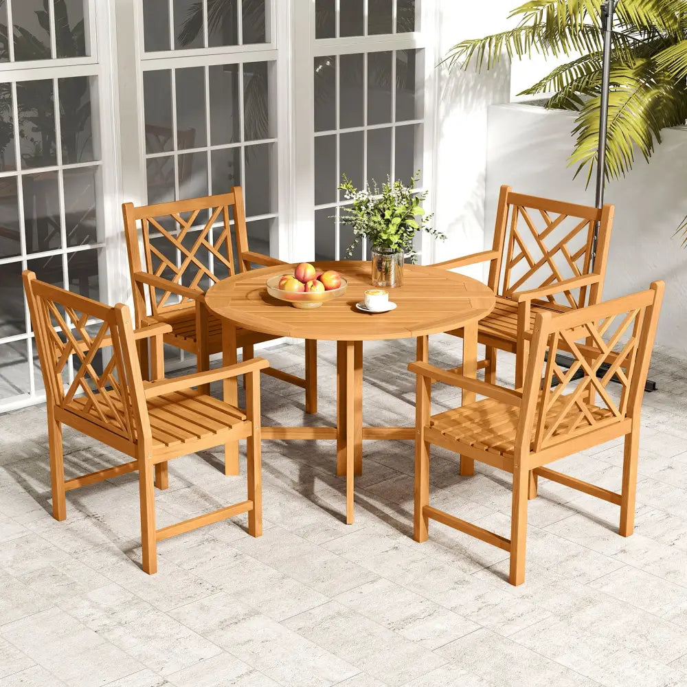 Set of 2 Outdoor Dining Chairs Acacia Wood with Cross-Pattern Backrest - Natural - Patio Dining Chairs