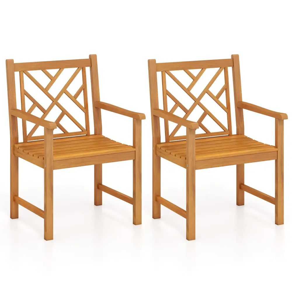 Set of 2 Outdoor Dining Chairs Acacia Wood with Cross-Pattern Backrest - Natural - Patio Dining Chairs