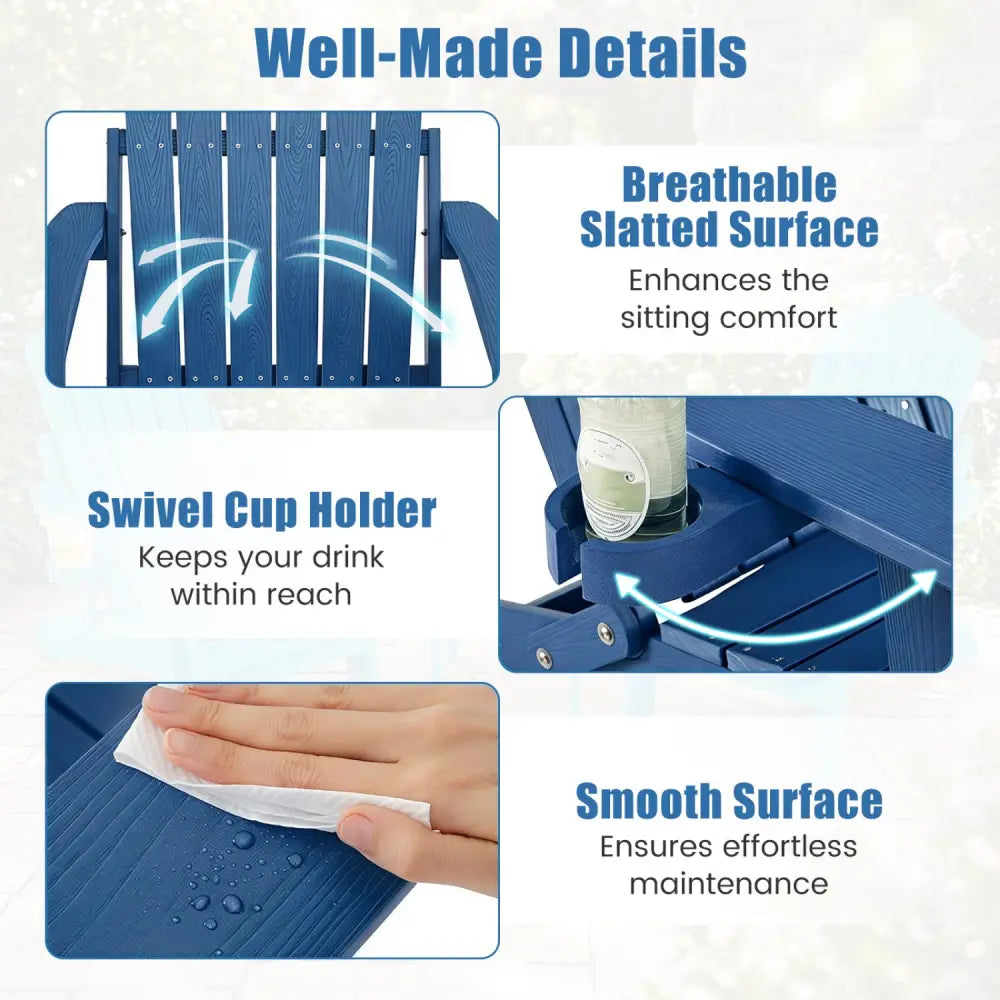 Set of 2 Outdoor Folding Adirondack Chair with Cup Holder and 5-Level Backrest-Navy - Navy - Adirondack Chairs