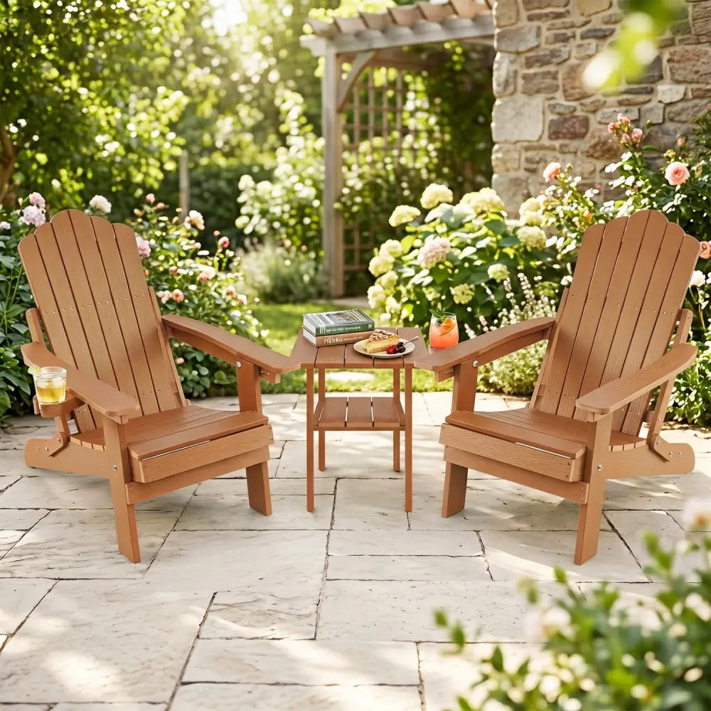 Set of 2 Outdoor Folding Adirondack Chair with Cup Holder and 5-Level Backrest-Coffee - Coffee - Adirondack Chairs