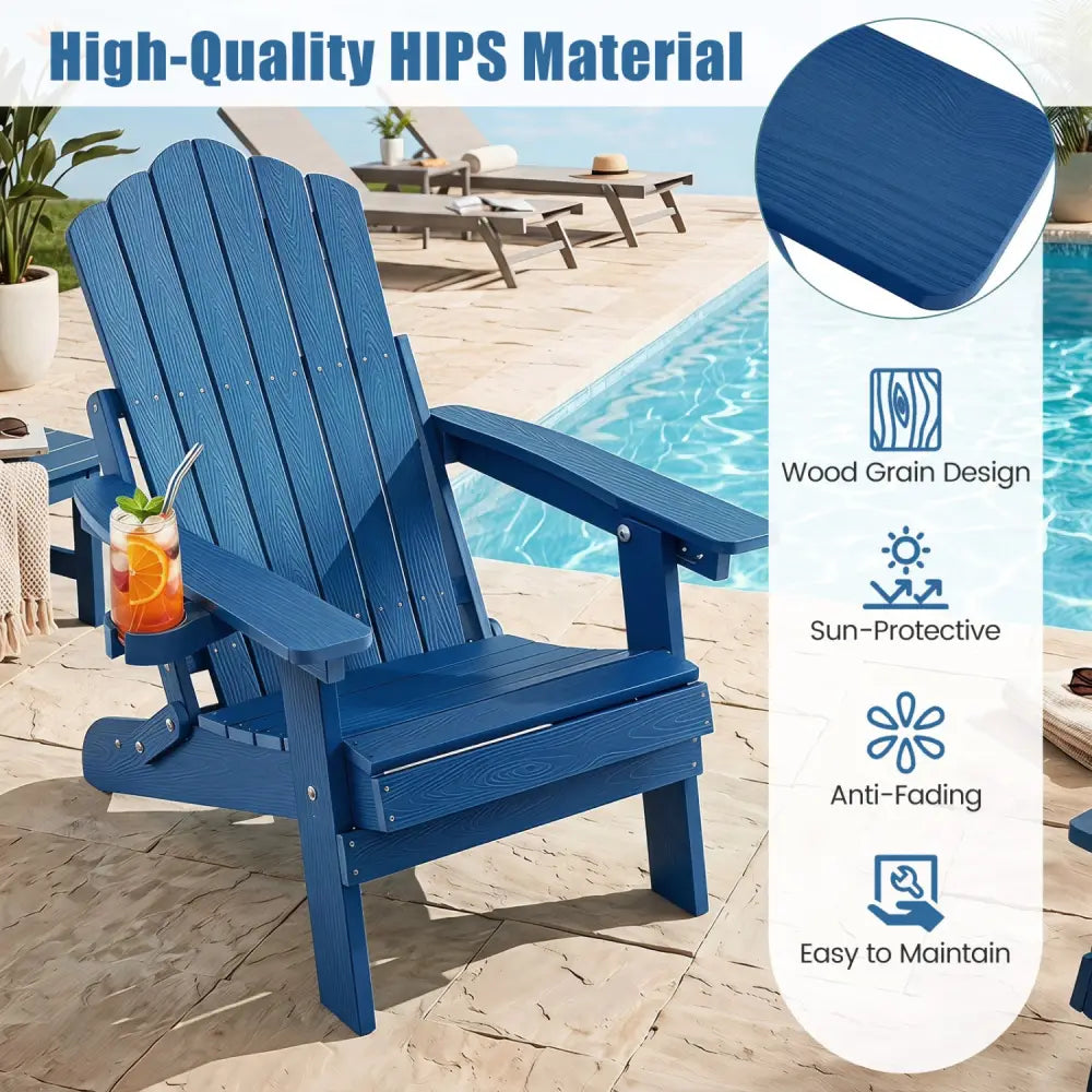 Set of 2 Outdoor Folding Adirondack Chair with Cup Holder and 5-Level Backrest-Navy - Navy - Adirondack Chairs