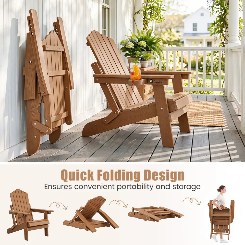 Set of 2 Outdoor Folding Adirondack Chair with Cup Holder and 5-Level Backrest-Coffee - Coffee - Adirondack Chairs