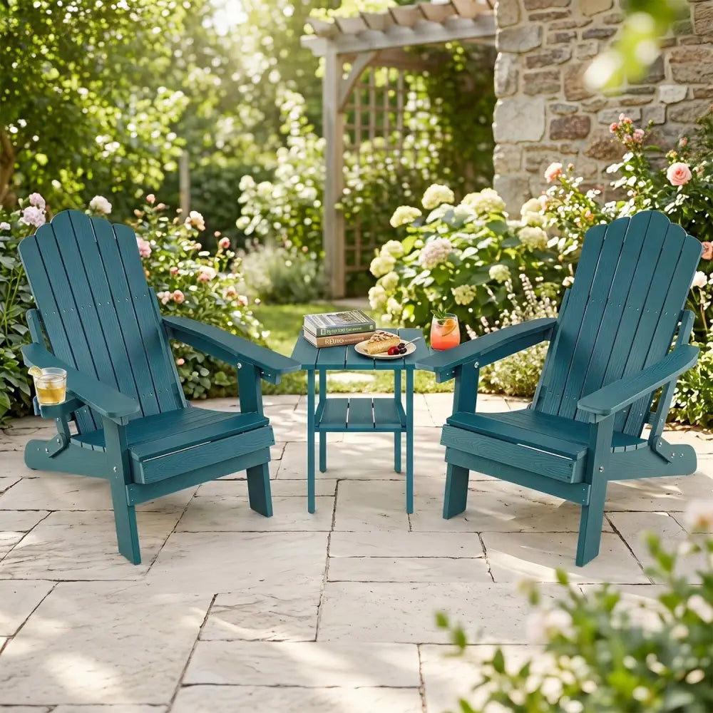 Set of 2 Outdoor Folding Adirondack Chair with Cup Holder and 5-Level Backrest-Green - Green - Adirondack Chairs