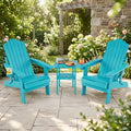 Set of 2 Outdoor Folding Adirondack Chair with Cup Holder and 5-Level Backrest-Turquoise - Turquoise - Adirondack Chairs