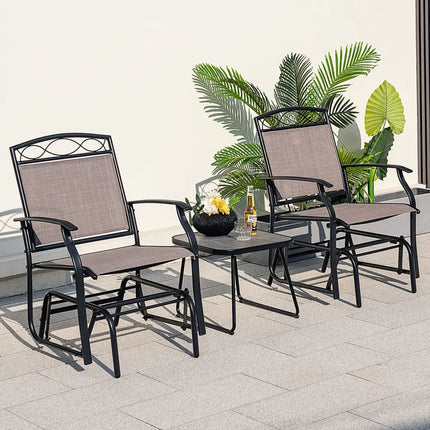 Set of 2 Outdoor Metal Glider Armchairs with Weather-resistant Fabric - Brown - Patio Rocking Chairs & Gliders