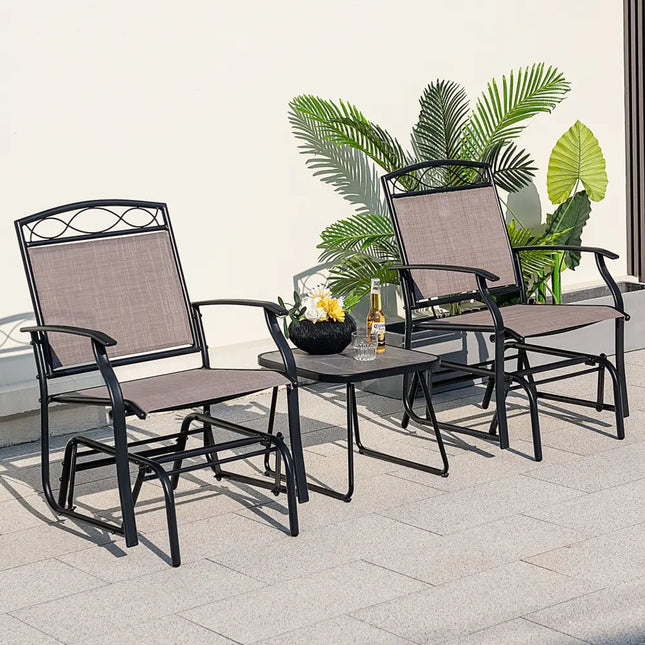 Set of 2 Outdoor Metal Glider Armchairs with Weather-resistant Fabric - Brown - Patio Rocking Chairs & Gliders