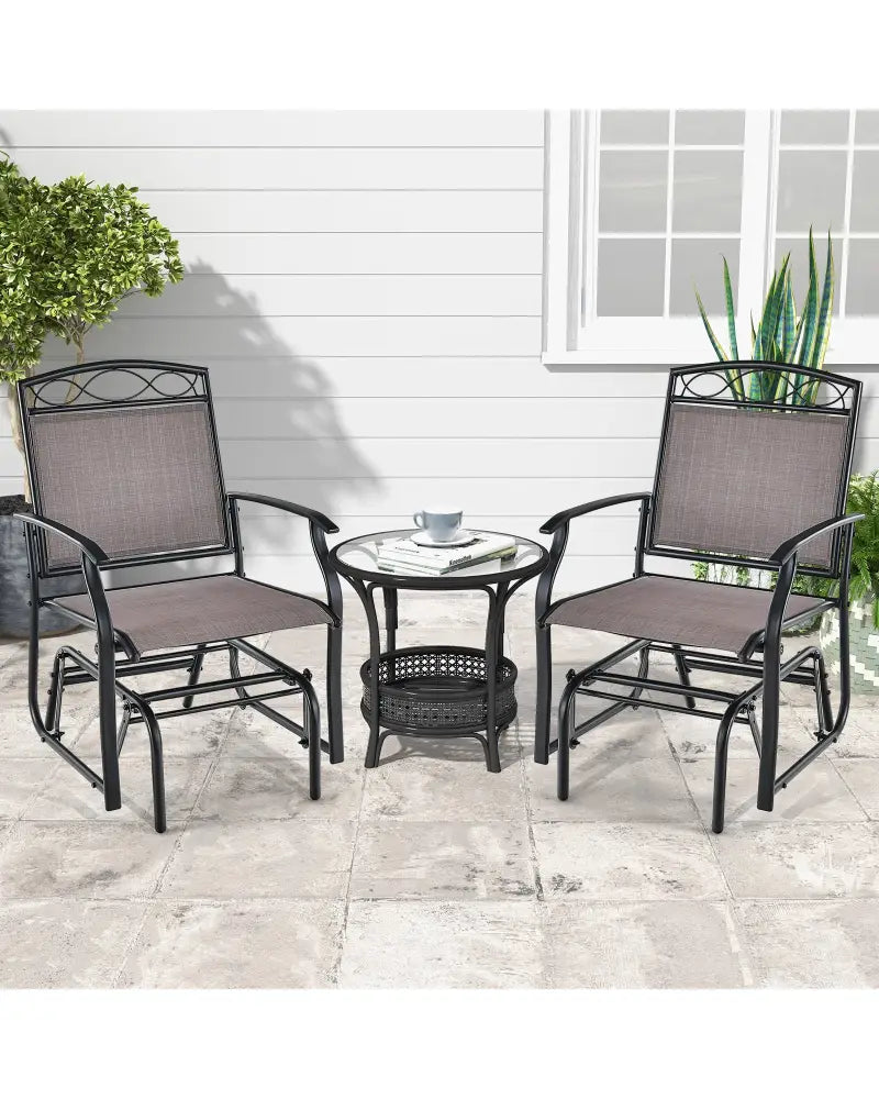 Set of 2 Outdoor Metal Glider Armchairs with Weather-resistant Fabric - Brown - Patio Rocking Chairs & Gliders