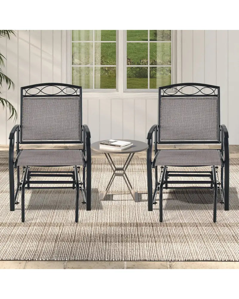 Set of 2 Outdoor Metal Glider Armchairs with Weather-resistant Fabric - Brown - Patio Rocking Chairs & Gliders