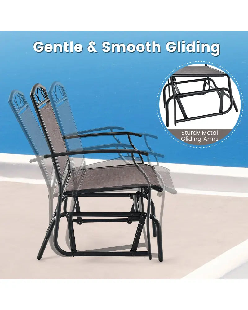 Set of 2 Outdoor Metal Glider Armchairs with Weather-resistant Fabric - Brown - Patio Rocking Chairs & Gliders