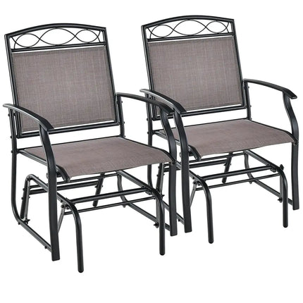 Set of 2 Outdoor Metal Glider Armchairs with Weather-resistant Fabric - Brown - Patio Rocking Chairs & Gliders