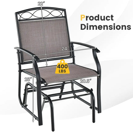 Set of 2 Outdoor Metal Glider Armchairs with Weather-resistant Fabric - Brown - Patio Rocking Chairs & Gliders