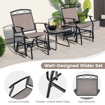 Set of 2 Outdoor Metal Glider Armchairs with Weather-resistant Fabric - Brown - Patio Rocking Chairs & Gliders