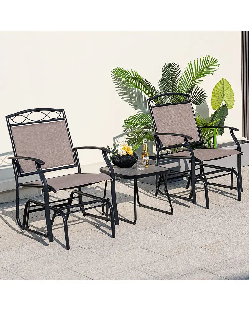 Set of 2 Outdoor Metal Glider Armchairs with Weather-resistant Fabric - Brown - Patio Rocking Chairs & Gliders
