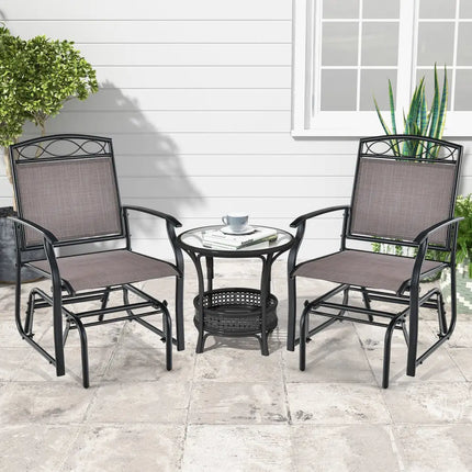 Set of 2 Outdoor Metal Glider Armchairs with Weather-resistant Fabric - Brown - Patio Rocking Chairs & Gliders