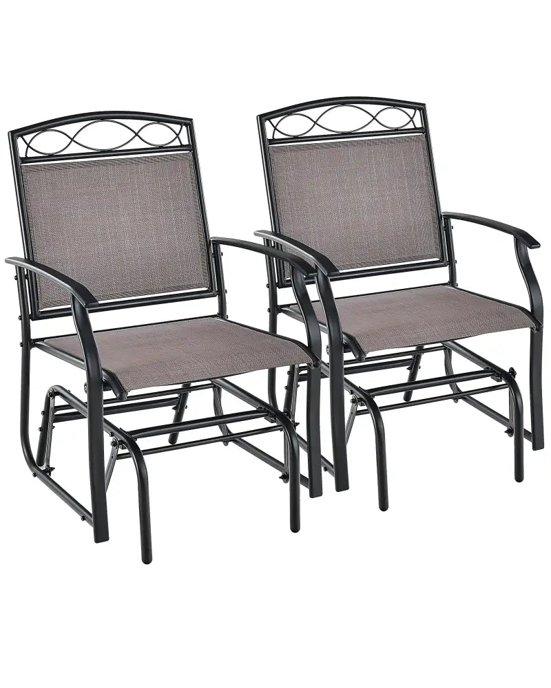 Set of 2 Outdoor Metal Glider Armchairs with Weather-resistant Fabric - Brown - Patio Rocking Chairs & Gliders