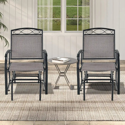 Set of 2 Outdoor Metal Glider Armchairs with Weather-resistant Fabric - Brown - Patio Rocking Chairs & Gliders