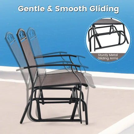 Set of 2 Outdoor Metal Glider Armchairs with Weather-resistant Fabric - Brown - Patio Rocking Chairs & Gliders
