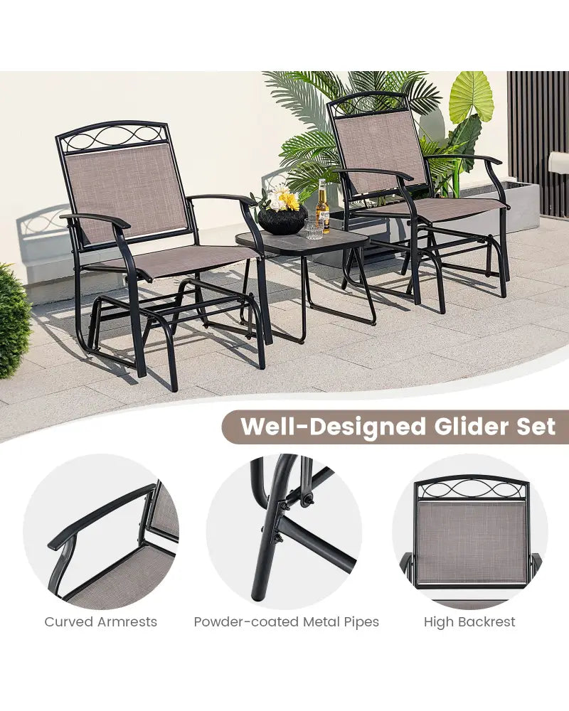 Set of 2 Outdoor Metal Glider Armchairs with Weather-resistant Fabric - Brown - Patio Rocking Chairs & Gliders