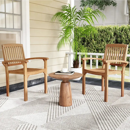 Set of 2 Outdoor Patio Chair with Slatted Seat and Curved Seat - Natural - Patio Dining Chairs