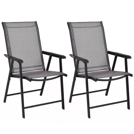 Set of 2 Outdoor Patio Folding Chairs-Gray - Gray - Patio Dining Chairs