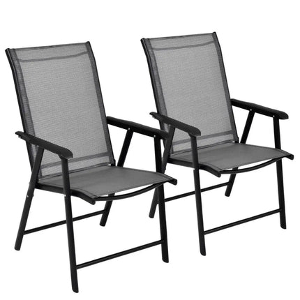 Set of 2 Outdoor Patio Folding Chairs-Gray - Gray - Patio Dining Chairs