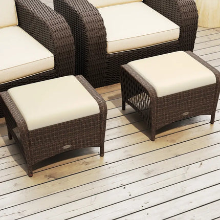 Set of 2 Outdoor Patio PE Wicker Ottomans with Removable Cushions-Beige - Beige - Outdoor Seating & Patio Chairs