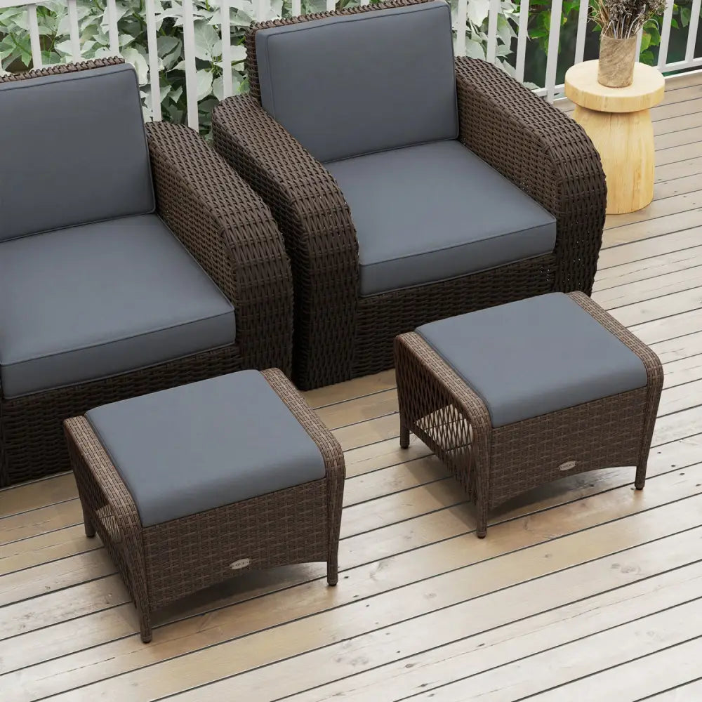 Set of 2 Outdoor Patio PE Wicker Ottomans with Removable Cushions-Grey - Gray - Outdoor Seating & Patio Chairs