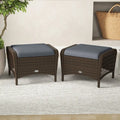 Set of 2 Outdoor Patio PE Wicker Ottomans with Removable Cushions-Grey - Gray - Outdoor Seating & Patio Chairs