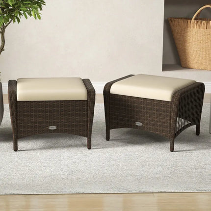 Set of 2 Outdoor Patio PE Wicker Ottomans with Removable Cushions-Beige - Beige - Outdoor Seating & Patio Chairs