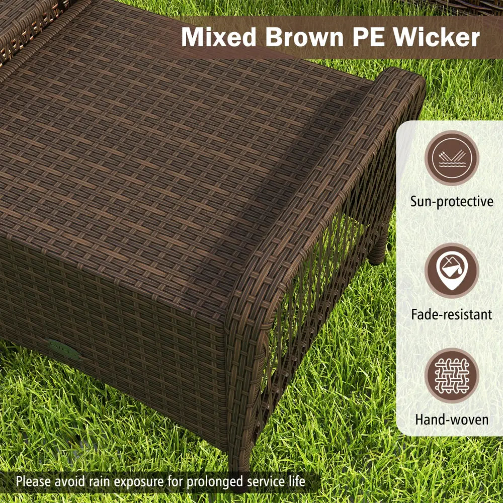 Set of 2 Outdoor Patio PE Wicker Ottomans with Removable Cushions-Grey - Gray - Outdoor Seating & Patio Chairs