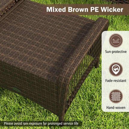 Set of 2 Outdoor Patio PE Wicker Ottomans with Removable Cushions-Beige - Beige - Outdoor Seating & Patio Chairs