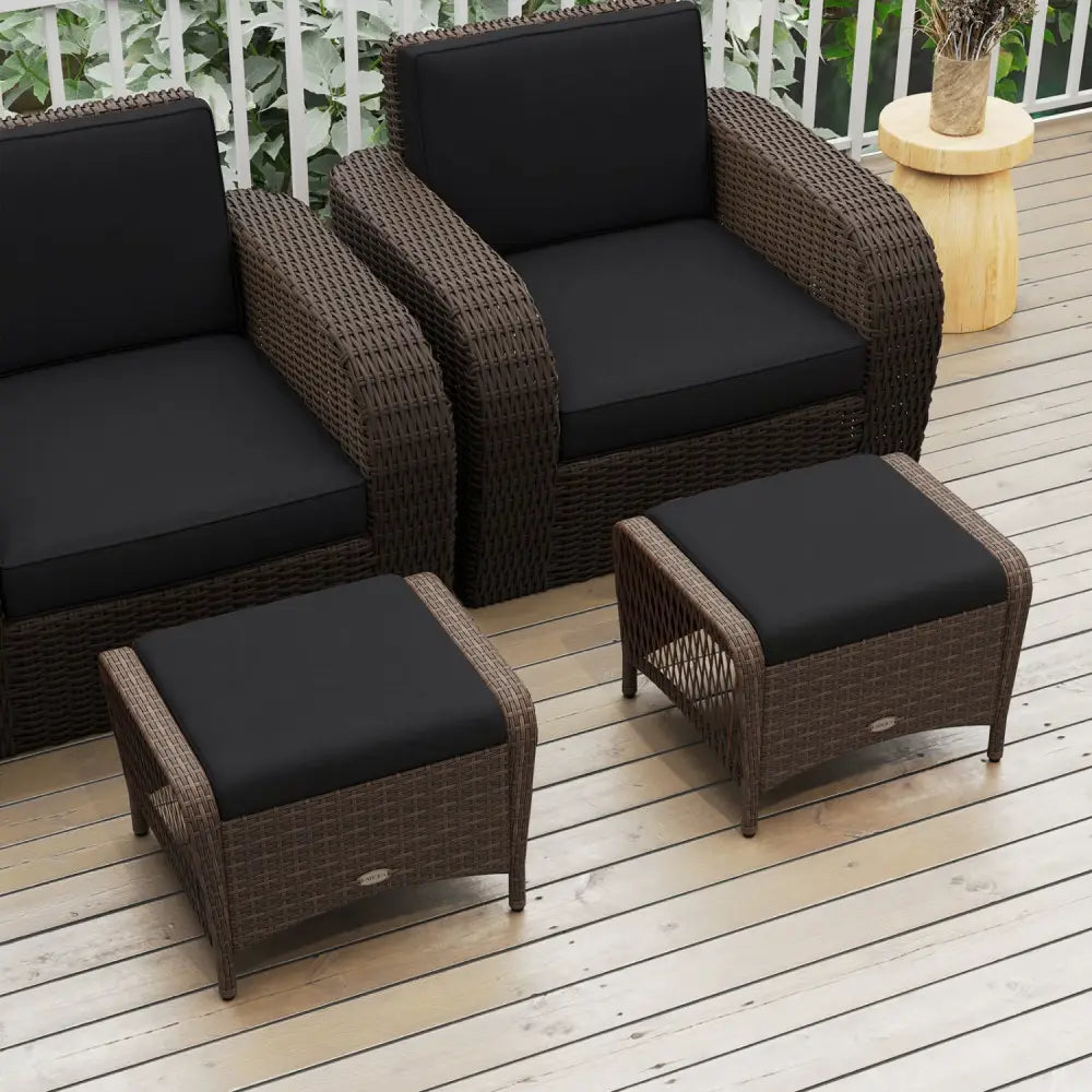 Set of 2 Outdoor Patio PE Wicker Ottomans with Removable Cushions-Black - Black - Outdoor Seating & Patio Chairs