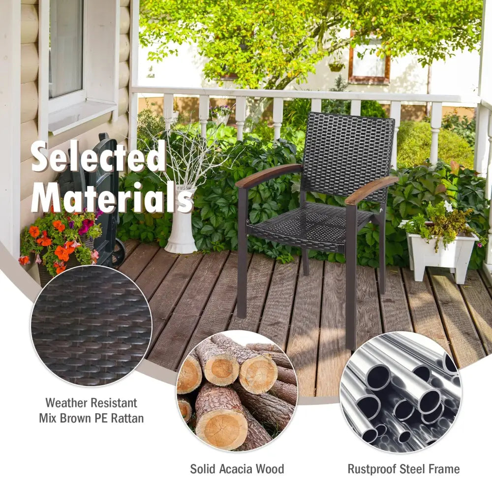 Set of 2 Outdoor Patio Wicker Dining Chairs - Patio Dining Chairs