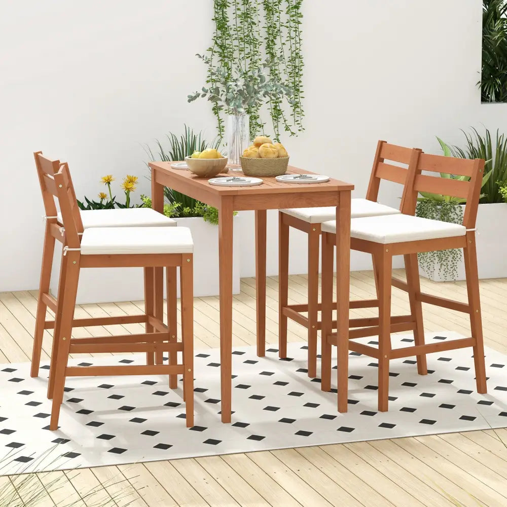 Set of 2 Outdoor Wood Barstools with Soft Seat Cushion-Off White - Off White - Patio Bar Furniture